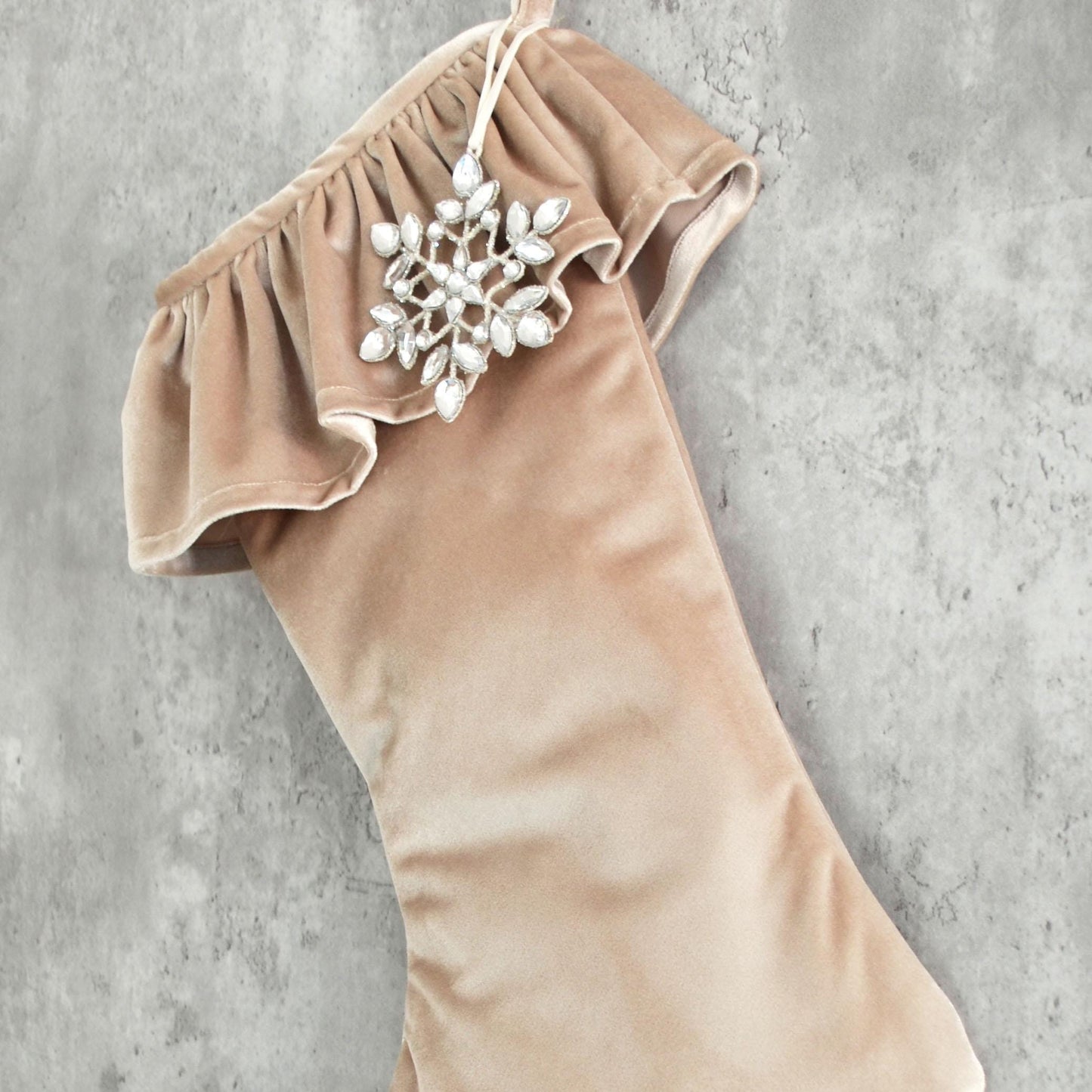 Velvet Christmas Stocking - Modern Neutral Holiday Decor With Soft Cream Velvet Fabric