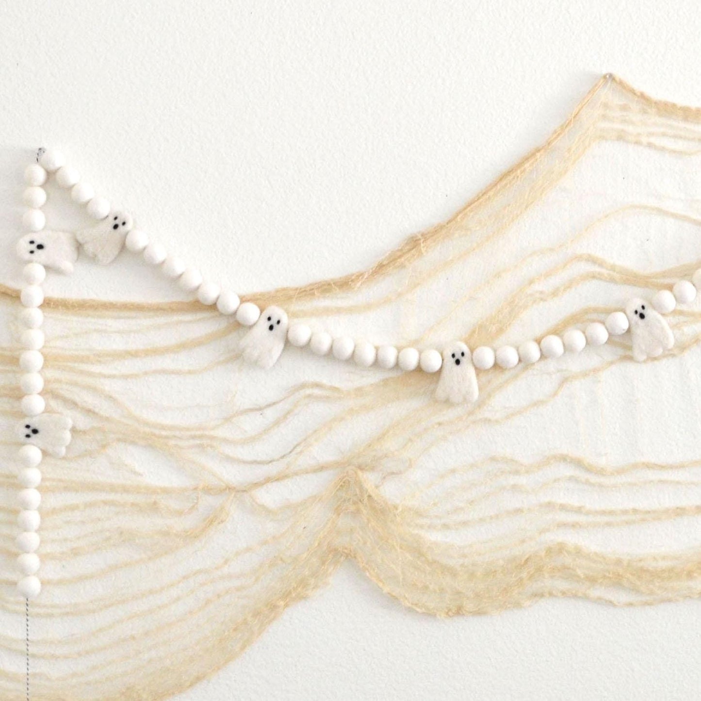 Halloween Felt Ball Garland - White Ghost