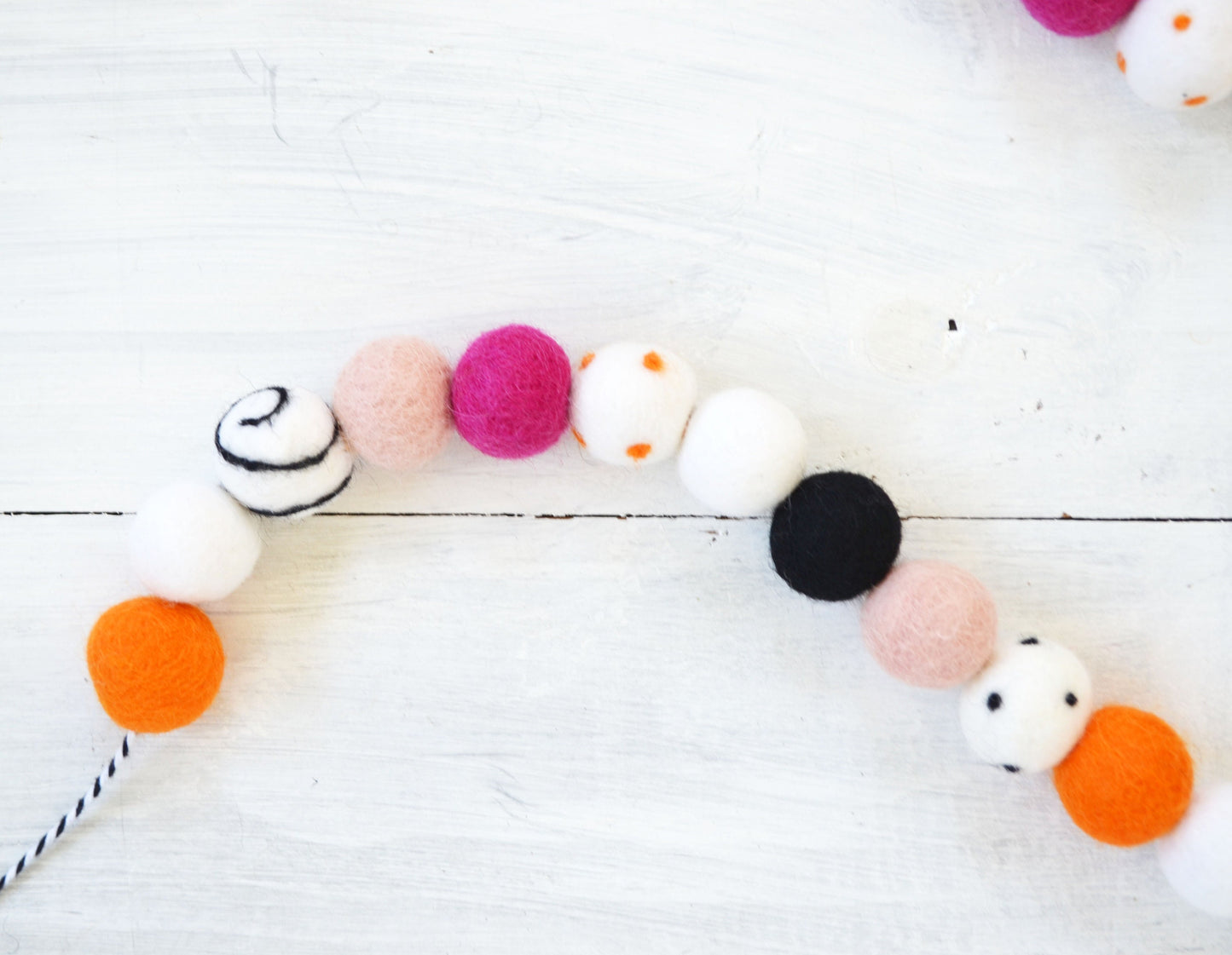 Halloween Felt Ball Garland - Black, Orange, White, Dark Pink