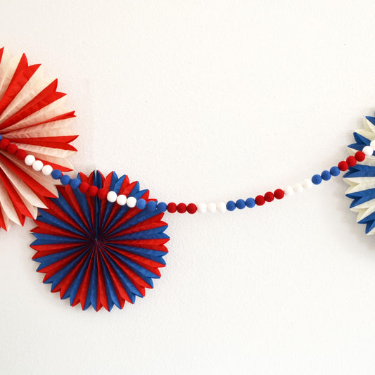 4th of July Felt Ball Garland - Red, White & Blue Ombre