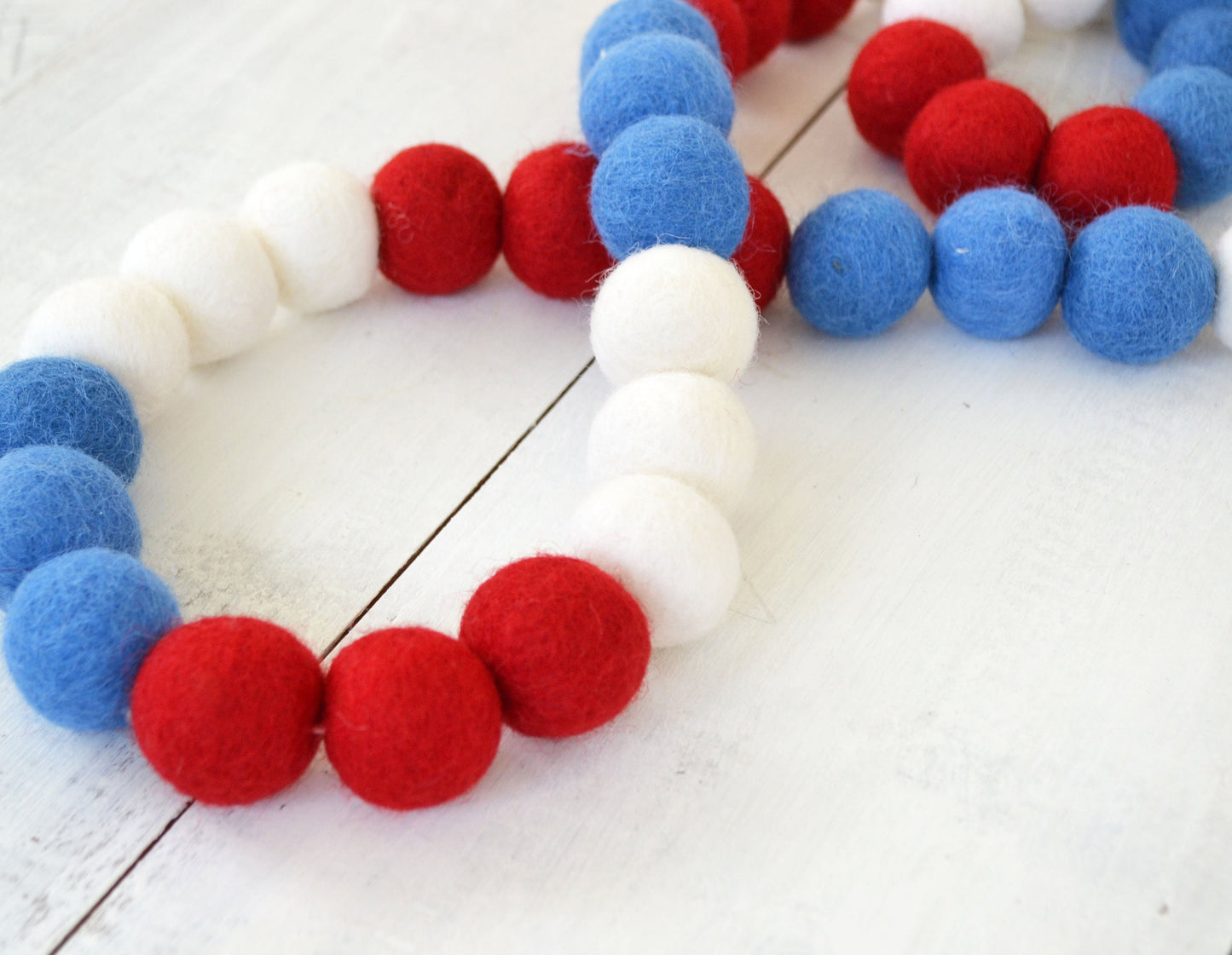 4th of July Felt Ball Garland - Red, White & Blue Ombre