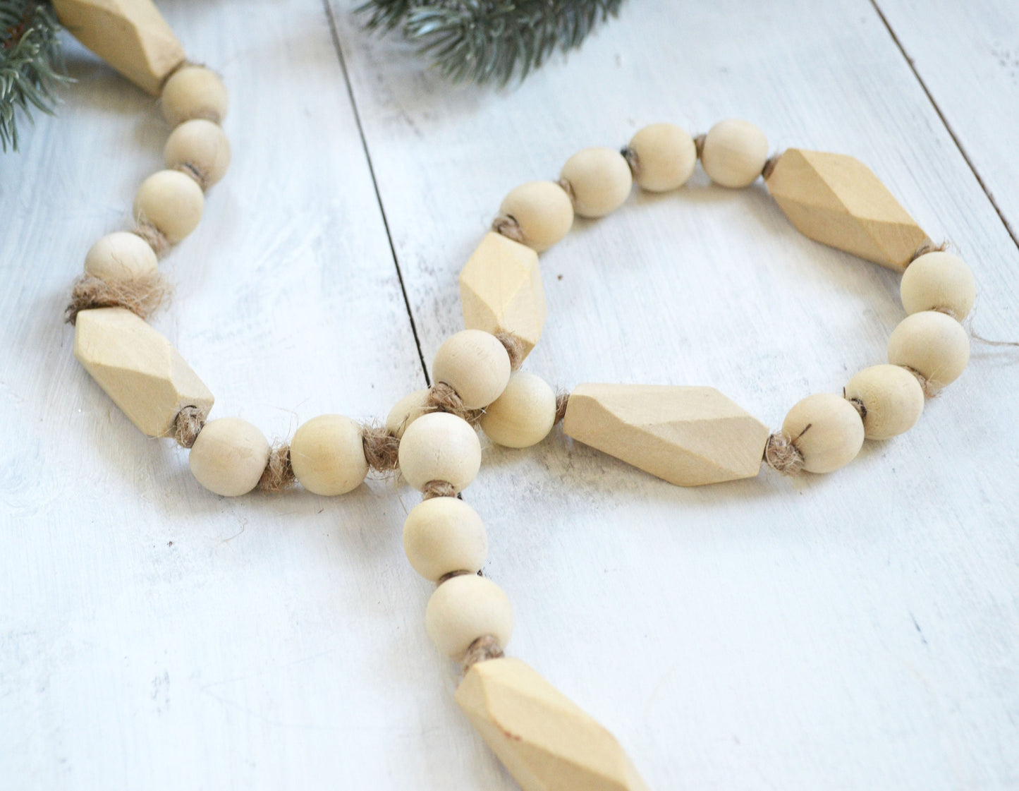Wood Bead Garland - Christmas Tree Wood Garland, Wood Garland, Wood Bead Strand, Farmhouse Wood Garland, Farmhouse Decor, Christmas Garland