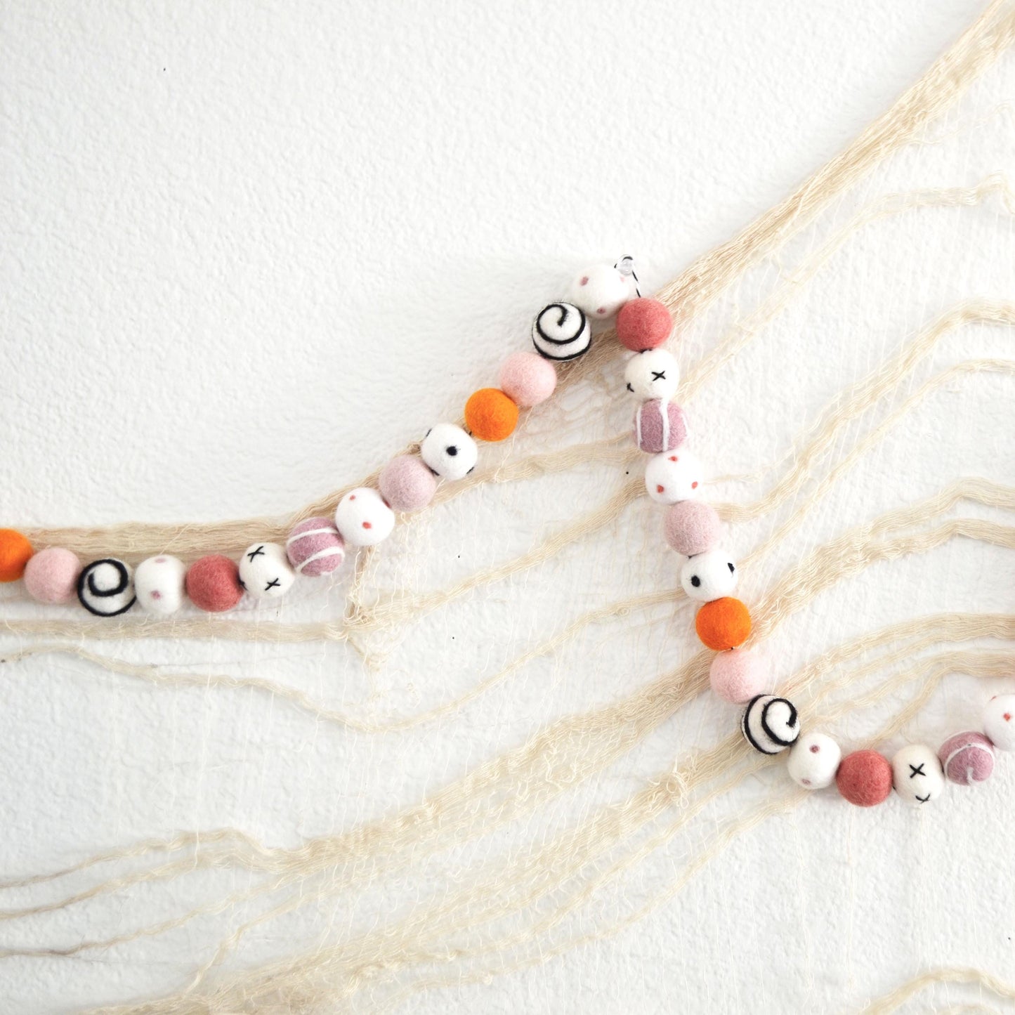 Halloween Felt Ball Garland - Orange, Black, White and Pink