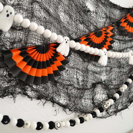Halloween Felt Ball Garland - Choice of White Ghost Felt Garland or Black and White Felt Ball Garland