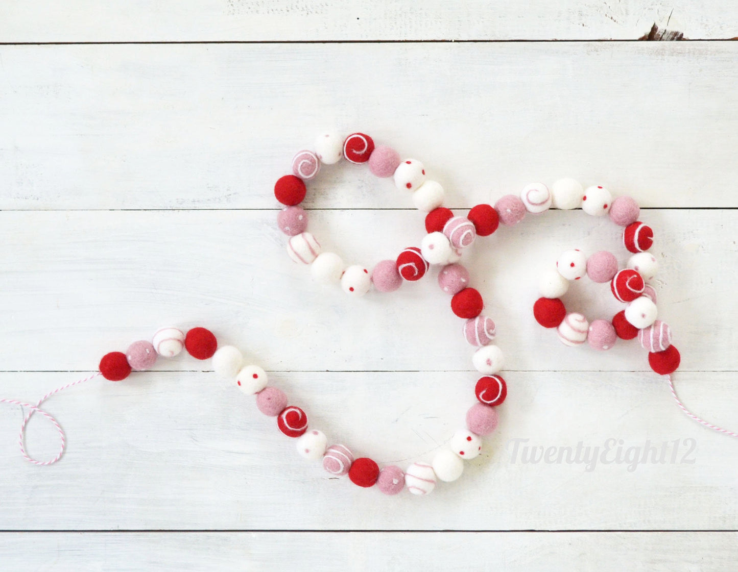 Valentines Garland - Valentines Swirl Felt Ball Garland, Felt Ball Garland, Felt Ball Wall Hanging, Felt Balls, Pom Pom Garland, Wool Felt