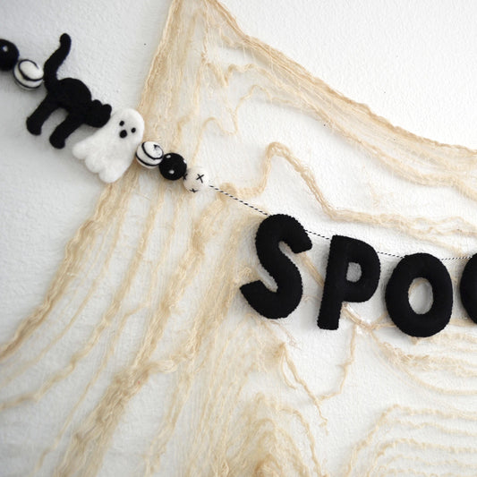 Halloween SPOOKY Banner | Felt Ghost Banner | Felt Ball Garland | Halloween Decor | Halloween Garland | Felt Banner | Halloween Decoration