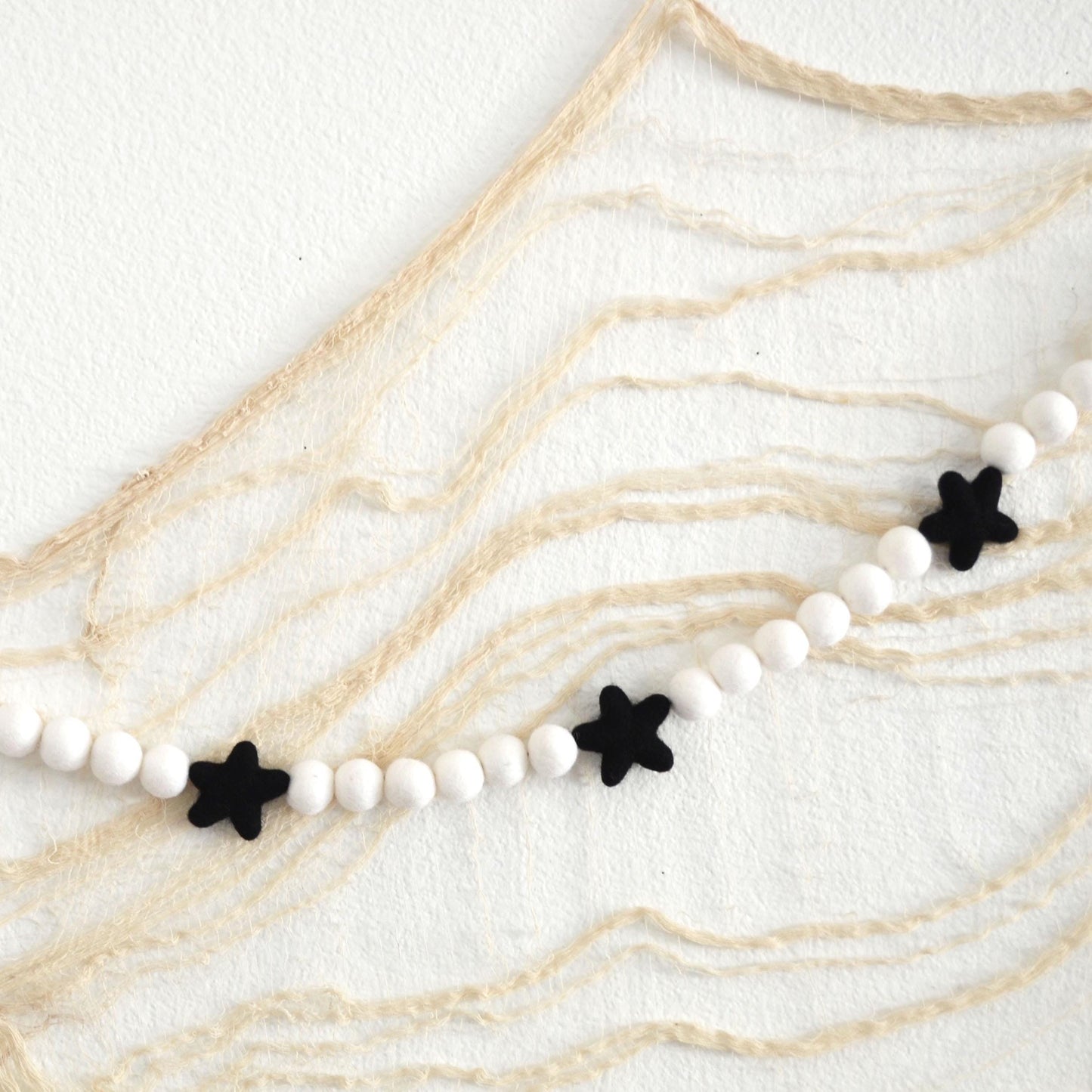 Black Wool Felt Star Garland with White Felt Balls