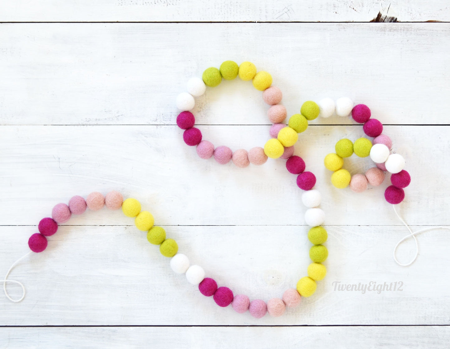 Felt Ball Garland - Pink, Yellow, Grean and White Ombre