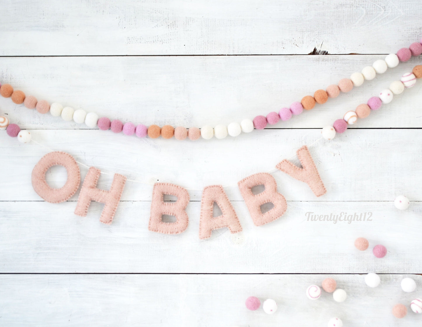 Valentines Felt Garland - Valentines Felt Ball Garland, Valentines Banner, OH BABY Felt Garland, Valentines Day Garland, Valentines Decor