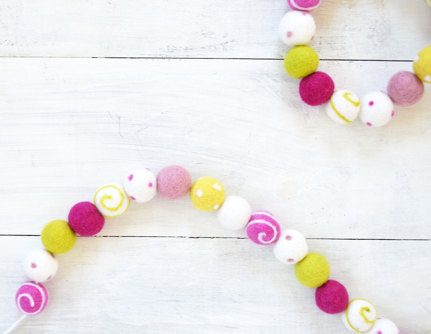 Felt Ball Garland - Pink, Green, Yellow & White