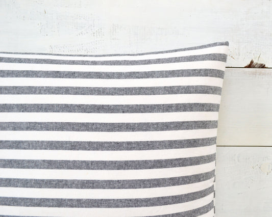 Striped Pillow Cover - Black and White Pillow, Stripe Pillow, Farmhouse Pillow, Accent Pillow, Throw Pillow, Black and White Boho Pillow