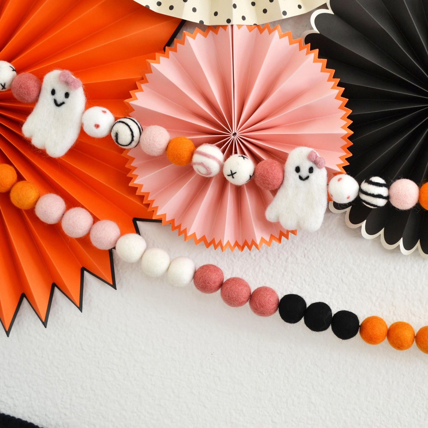 Halloween Garland | Halloween Felt Ball Garland | Ghost with Bow Felt Garland | Halloween Decoration | Halloween Banner | Halloween Decor