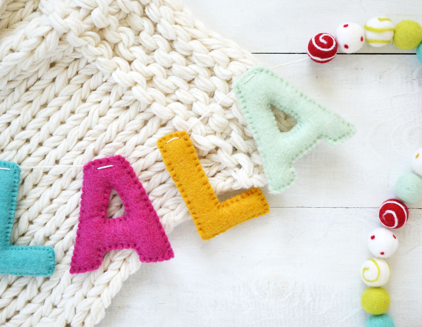 FALALA Felt Garland - Felt Ball & Letter Garland, Felt Ball Garland, Christmas Felt Ball Garland, Christmas Garland, Christmas