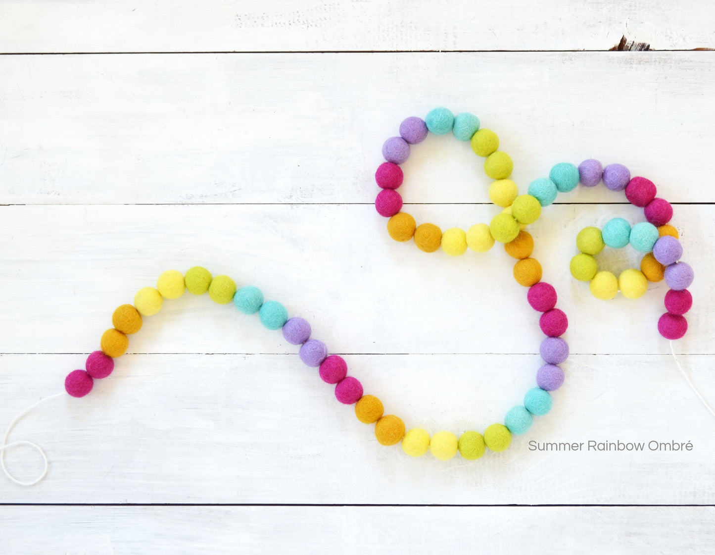 Felt Ball Garland - Choice of Rainbow with White Balls or Rainbow with Colorful Balls