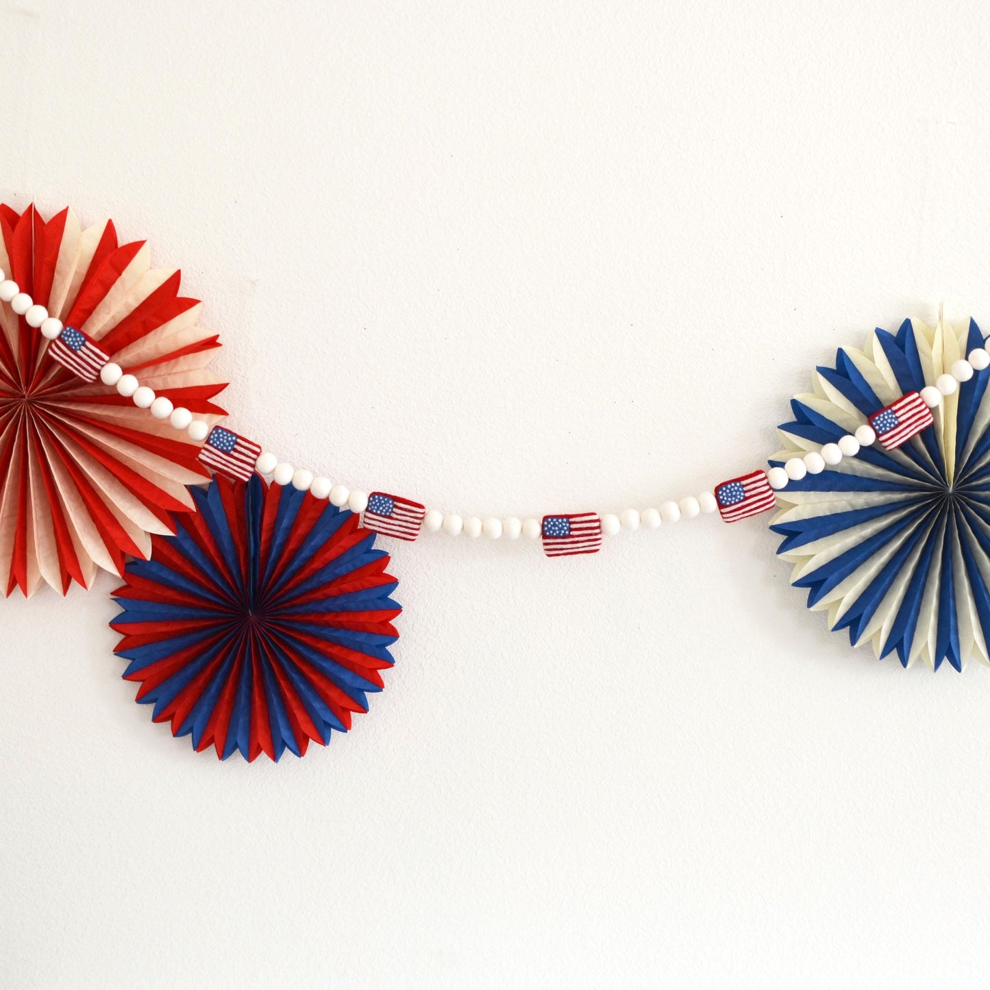 4th of July Felt Ball Garland - Choice of USA Garland, Flag Garland or White Scallops