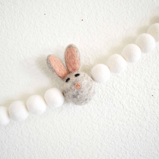Easter Felt Ball Garland - Tan Easter Bunnies