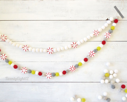 Christmas Felt Garland - Choice of Peppermints with White or Peppermints with Colorful Balls