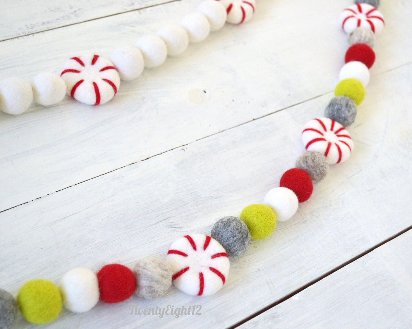 Christmas Felt Garland - Choice of Peppermints with White or Peppermints with Colorful Balls