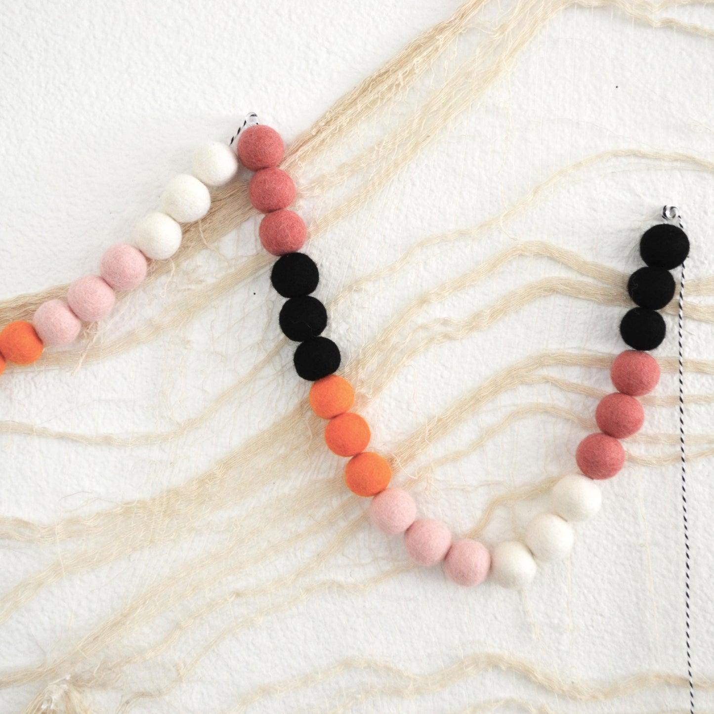 Halloween Felt Ball Garland - Lavender, Orange, White, Green & Black Ombre