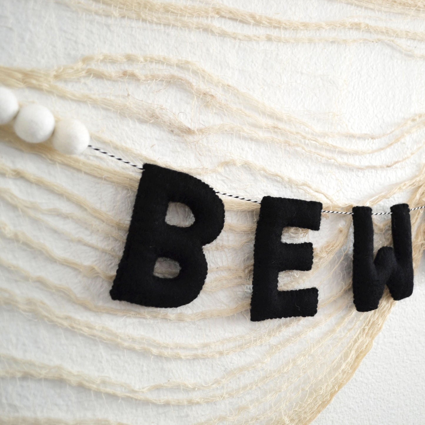 Halloween Felt Ball Garland- BEWARE Black