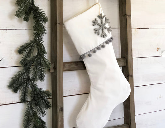 Personalized Christmas Stocking – Luxury Velvet Stocking with Gray Pom Pom Trim