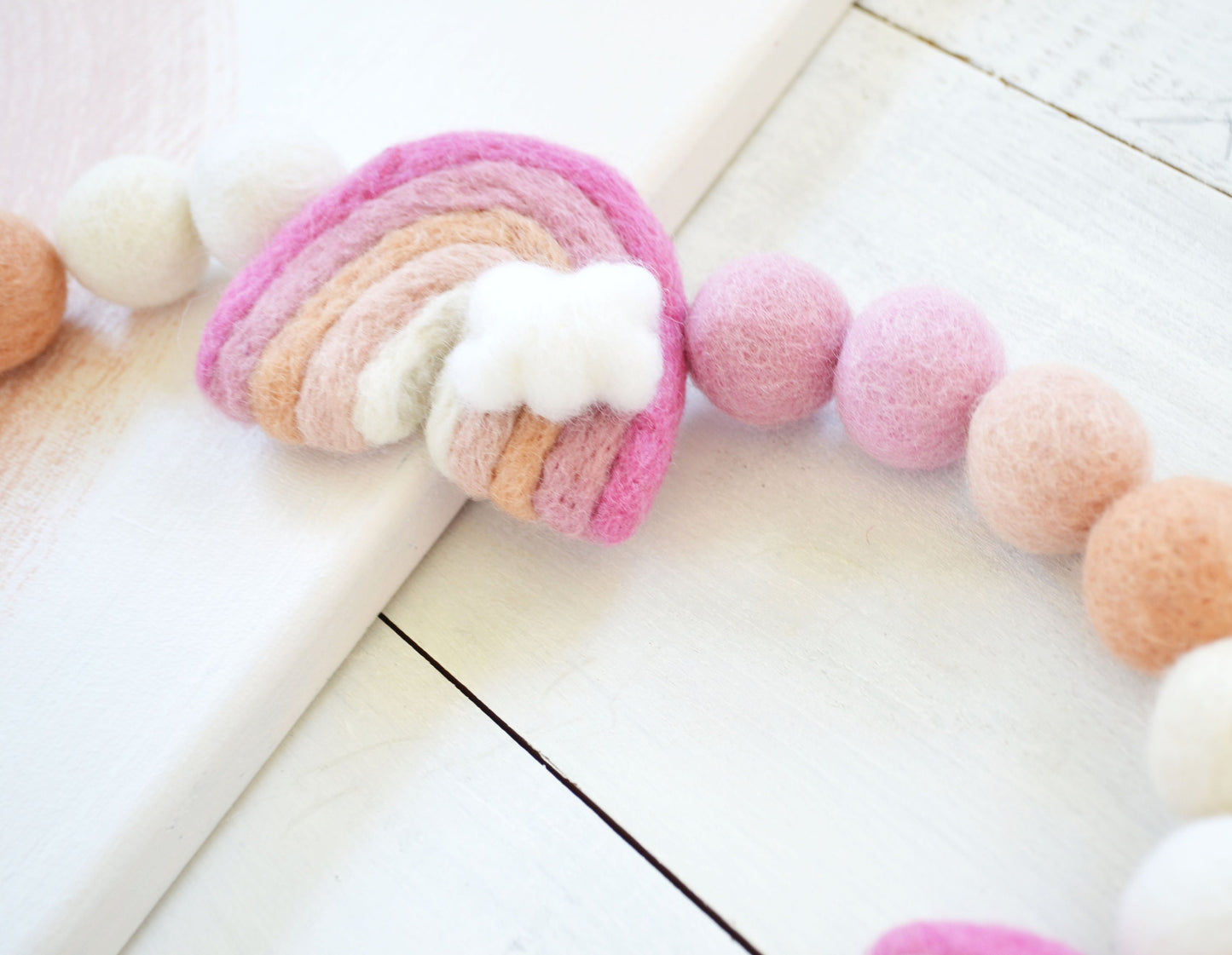 Felt Ball Garland with Pink Rainbows
