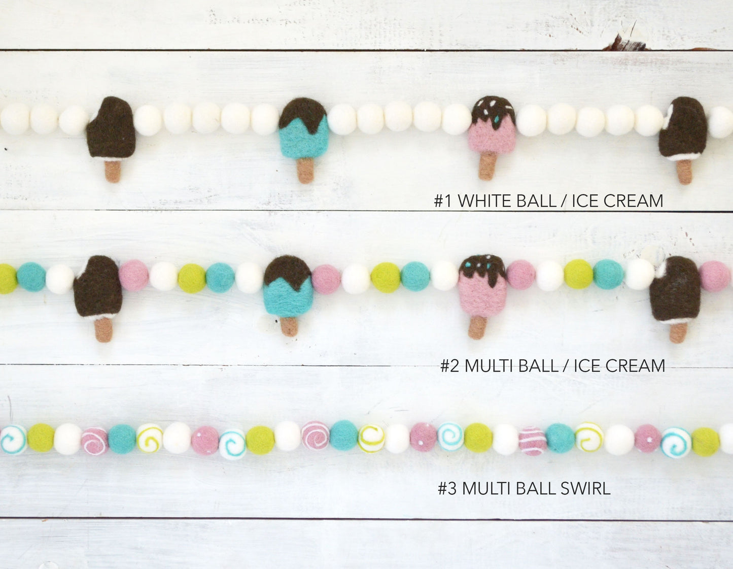 Felt Ball Garland - Choice of Colorful Felt Ball Garland or Ice Cream Garland