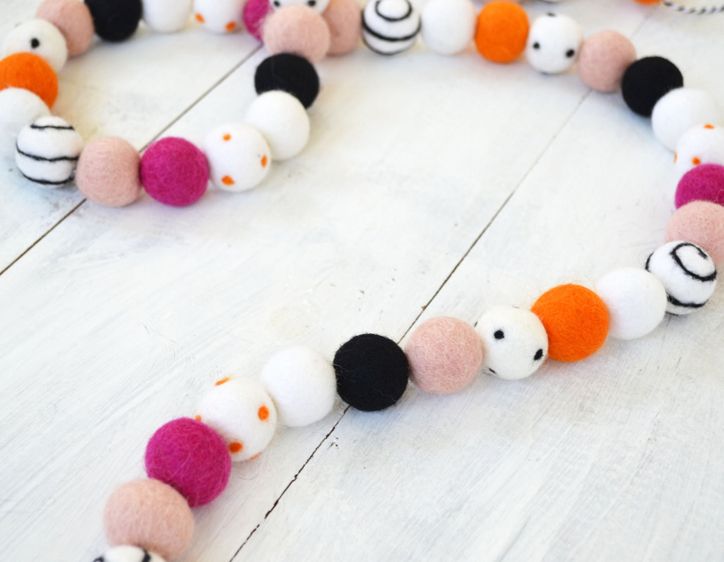 Halloween Felt Ball Garland - Black, Orange, White, Dark Pink