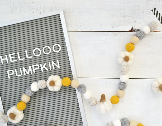 Fall Felt Ball Garland - White Pumpkins