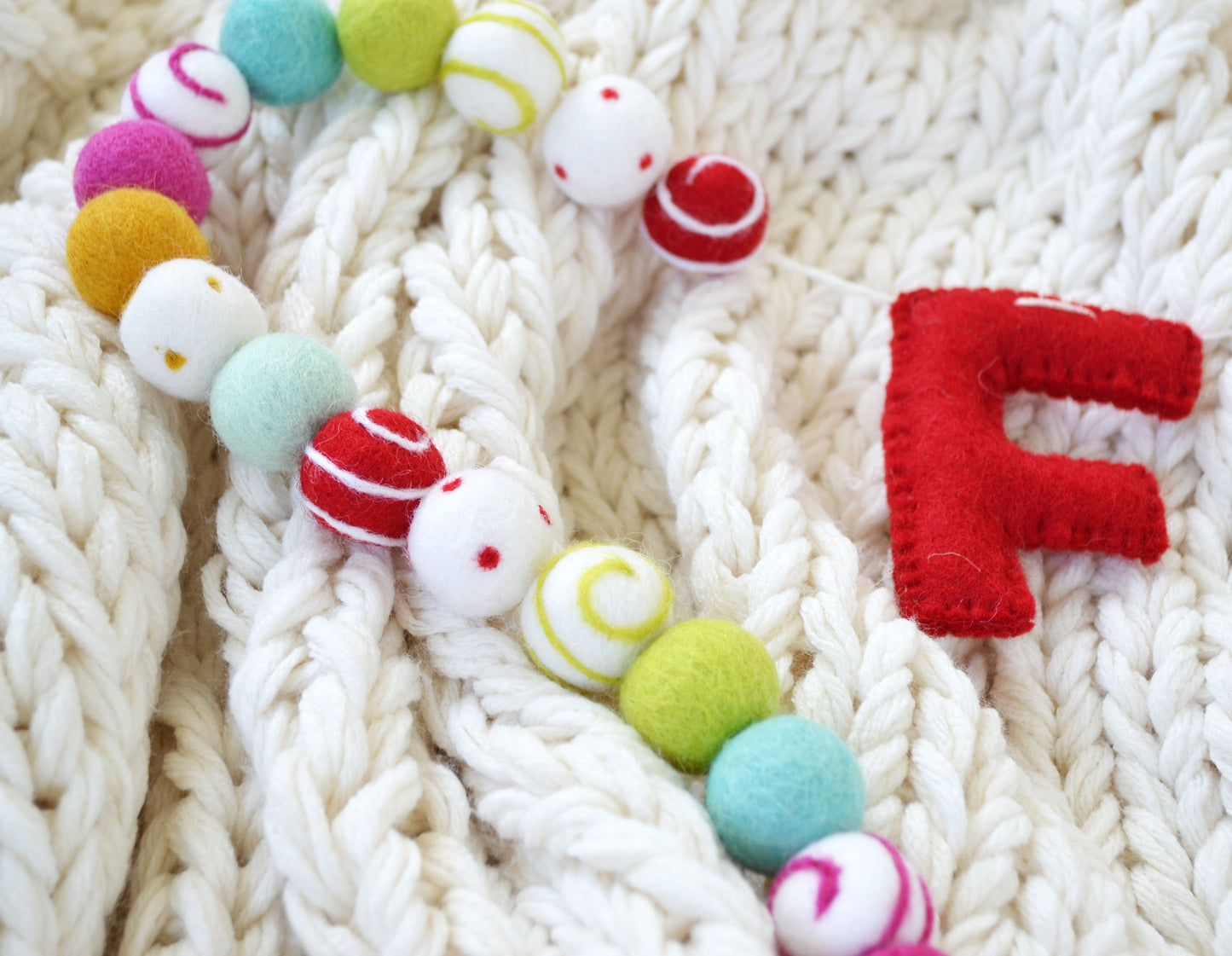 FALALA Felt Garland - Felt Ball & Letter Garland, Felt Ball Garland, Christmas Felt Ball Garland, Christmas Garland, Christmas
