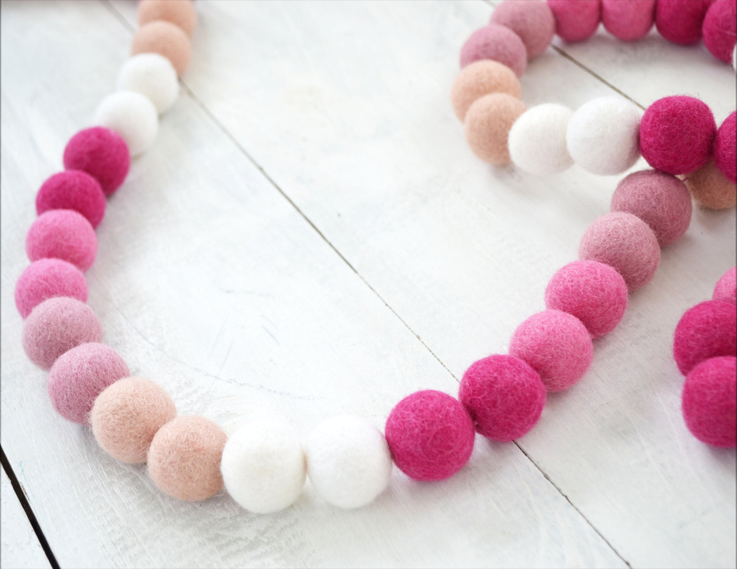 Valentines Felt Ball Garland - Felt Ball Garland, Valentines Decor, Pink Felt Garland, Pink Ombre Felt Garland, Pink Valentines Garland
