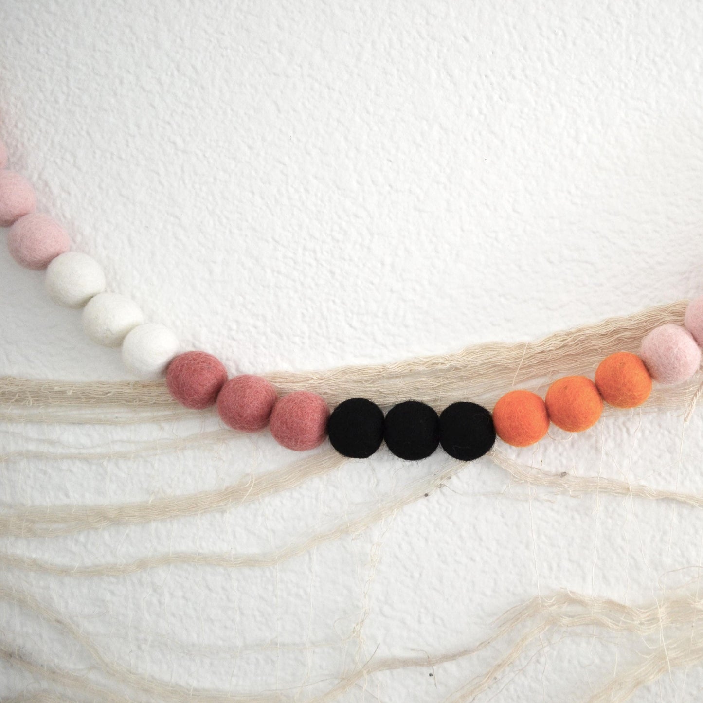 Halloween Felt Ball Garland - Lavender, Orange, White, Green & Black Ombre