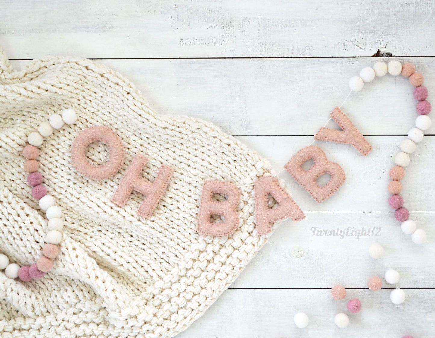 Valentines Felt Garland - Valentines Felt Ball Garland, Valentines Banner, OH BABY Felt Garland, Valentines Day Garland, Valentines Decor