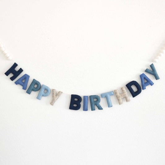 Blue Happy Birthday Banner or Felt Party Hat, Git & Candle Felt Garland or Pennant Flag Banner