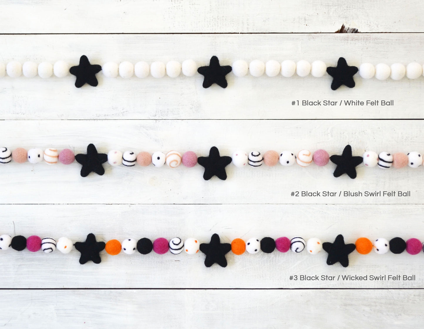 Halloween Felt Ball Garland - Black Star Felt Ball Garland, Halloween Garland, Star Garland, Halloween Decor, Black and Pink Garland, Felt