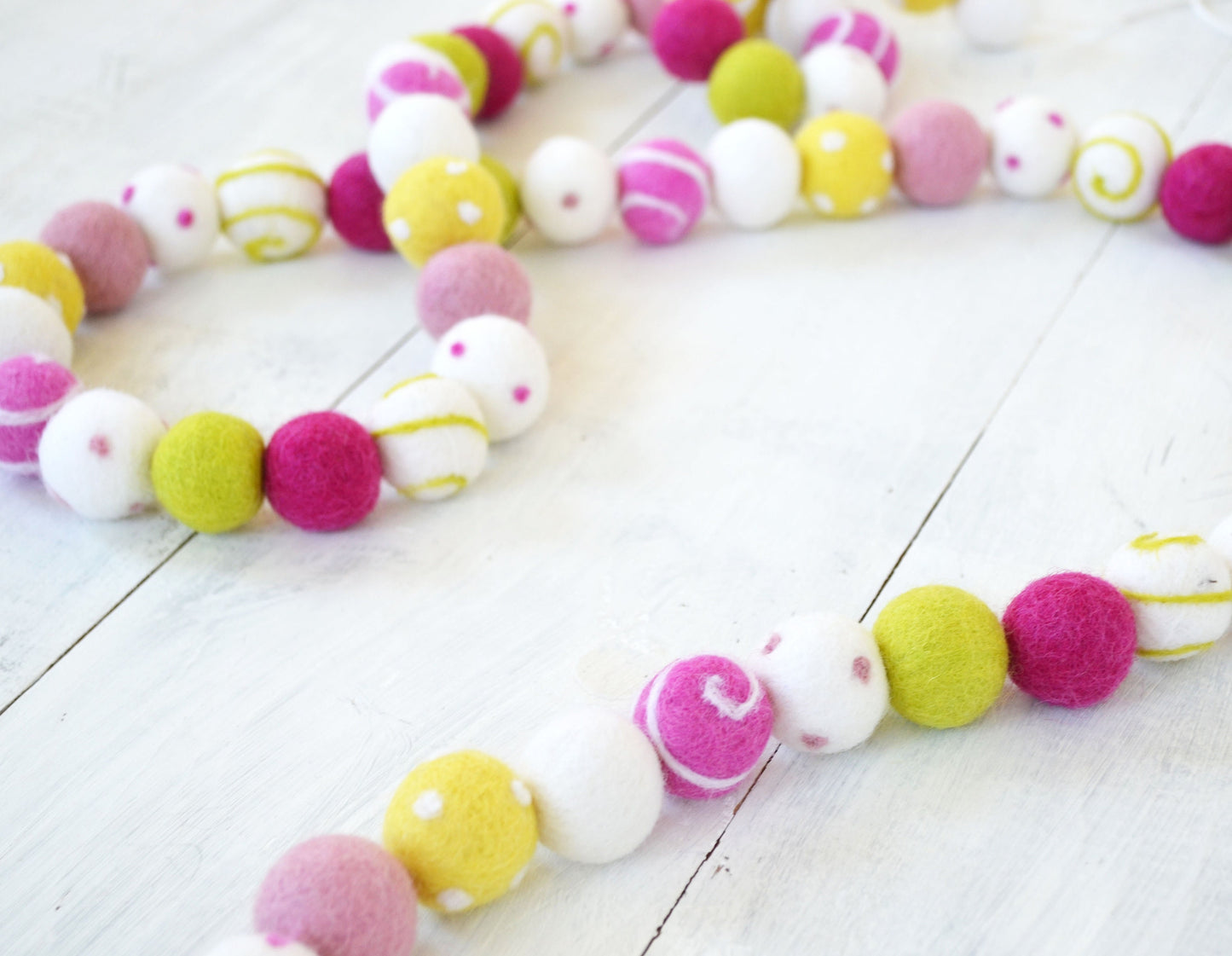 Felt Ball Garland - Summer Fun Pink, Yellow, White & Green