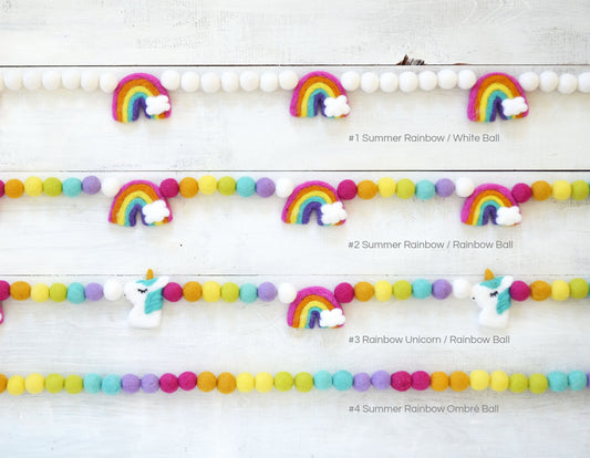 Felt Ball Garland - Choice or Rainbow Ombre Felt Ball Garland or Rainbows Garland