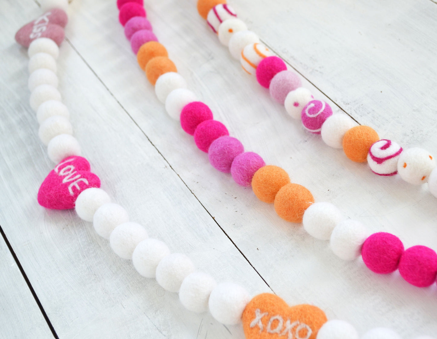 Heart Felt Ball Garland - Valentines Day Felt Garland, Felt Ball Garland, Conversation Heart Garland, Valentines Day Felt Ball Garland