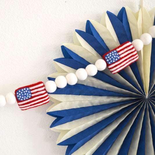 4th of July Felt Ball Garland - American Flags