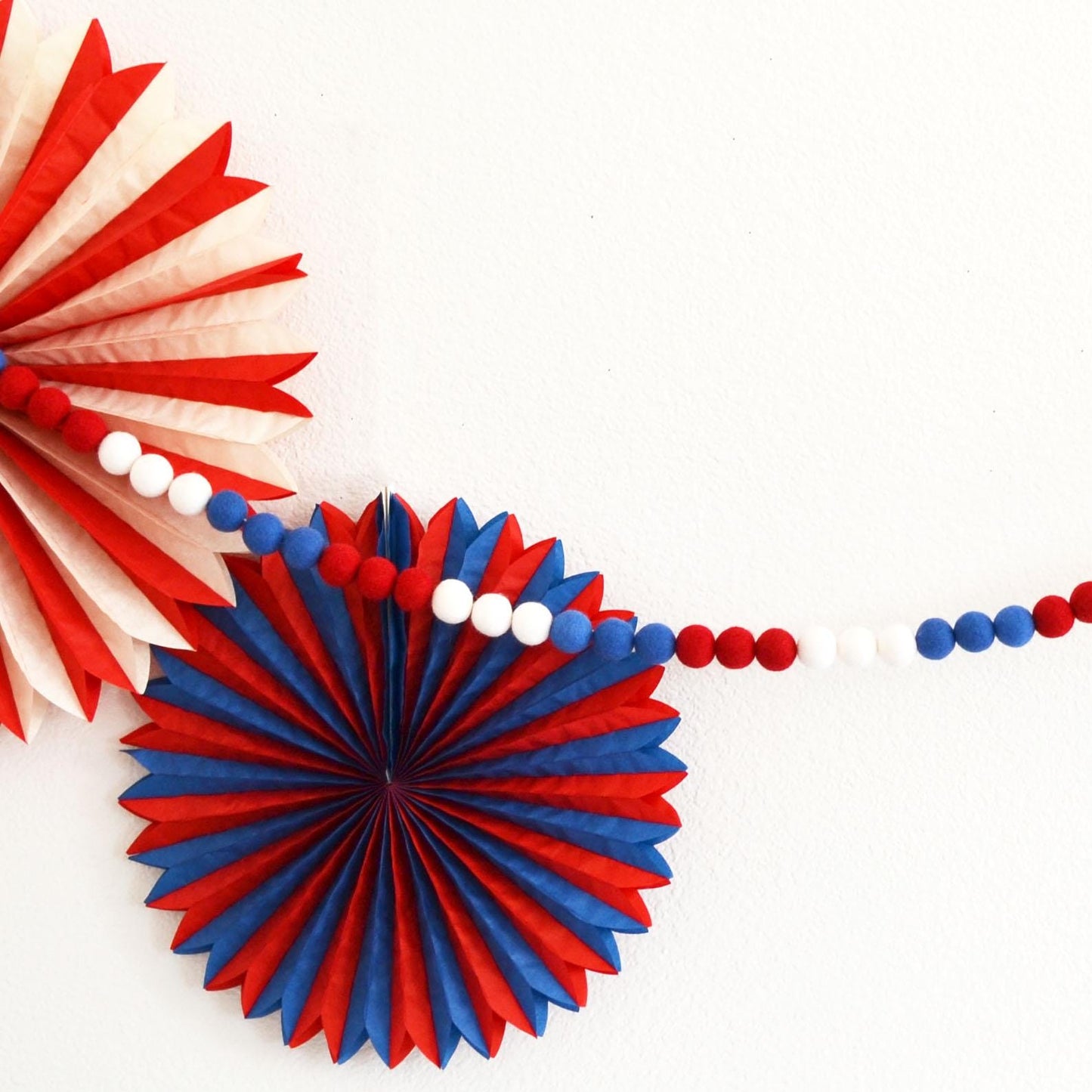 4th of July Felt Ball Garland - Red, White & Blue