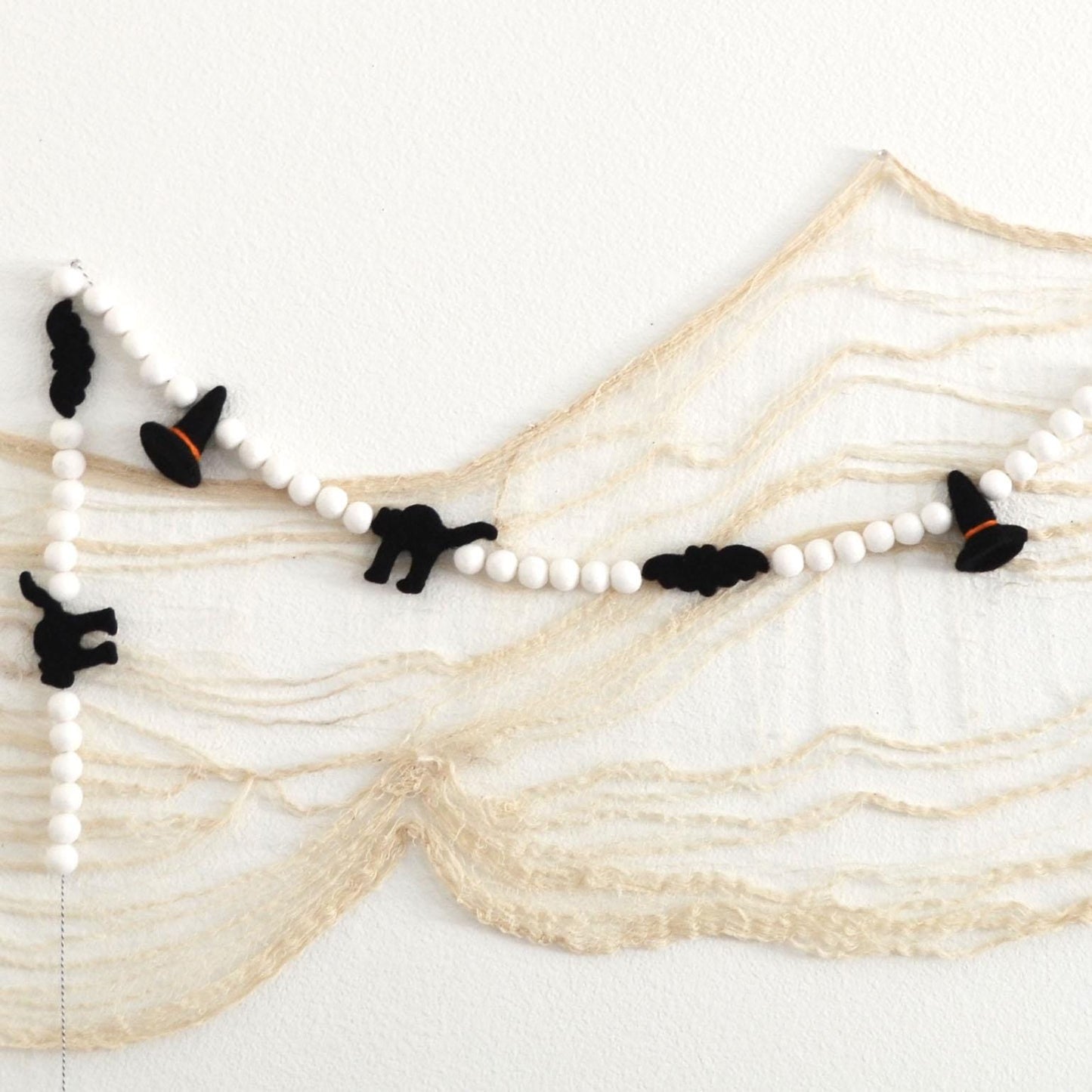 Halloween Felt Ball Garland - Black Hats, Cats & Bats