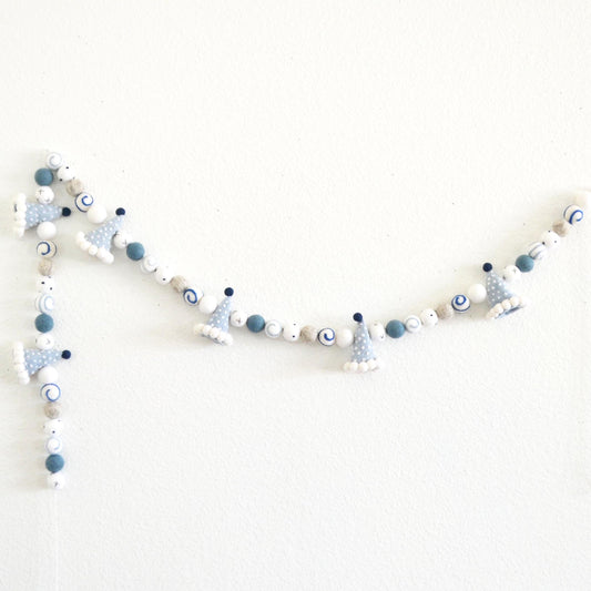 Blue Birthday Party Hat Felt Ball Garland