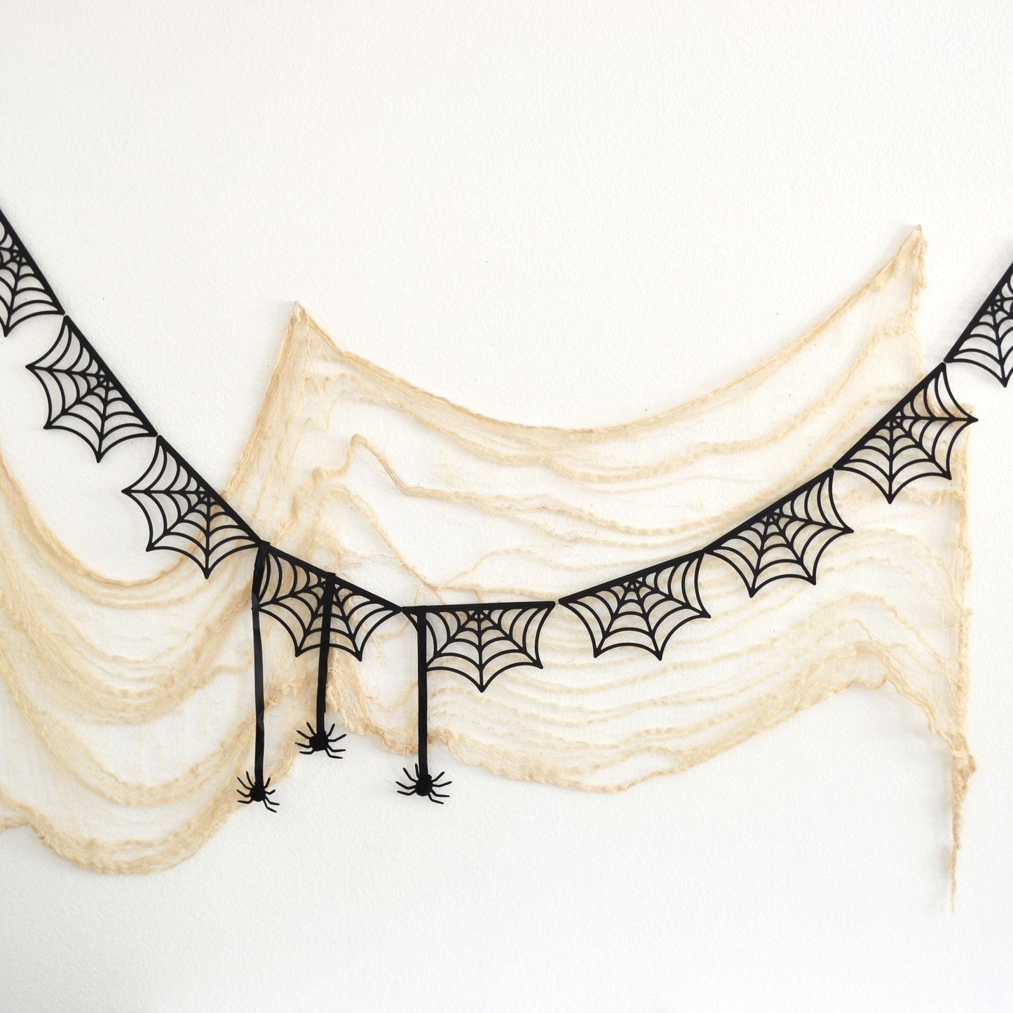 Halloween Felt Ball Garland - Choice of SPOOKY Banner, Black Cardstock Webs or 4cm Black, Gray and White Felt Ball Garland