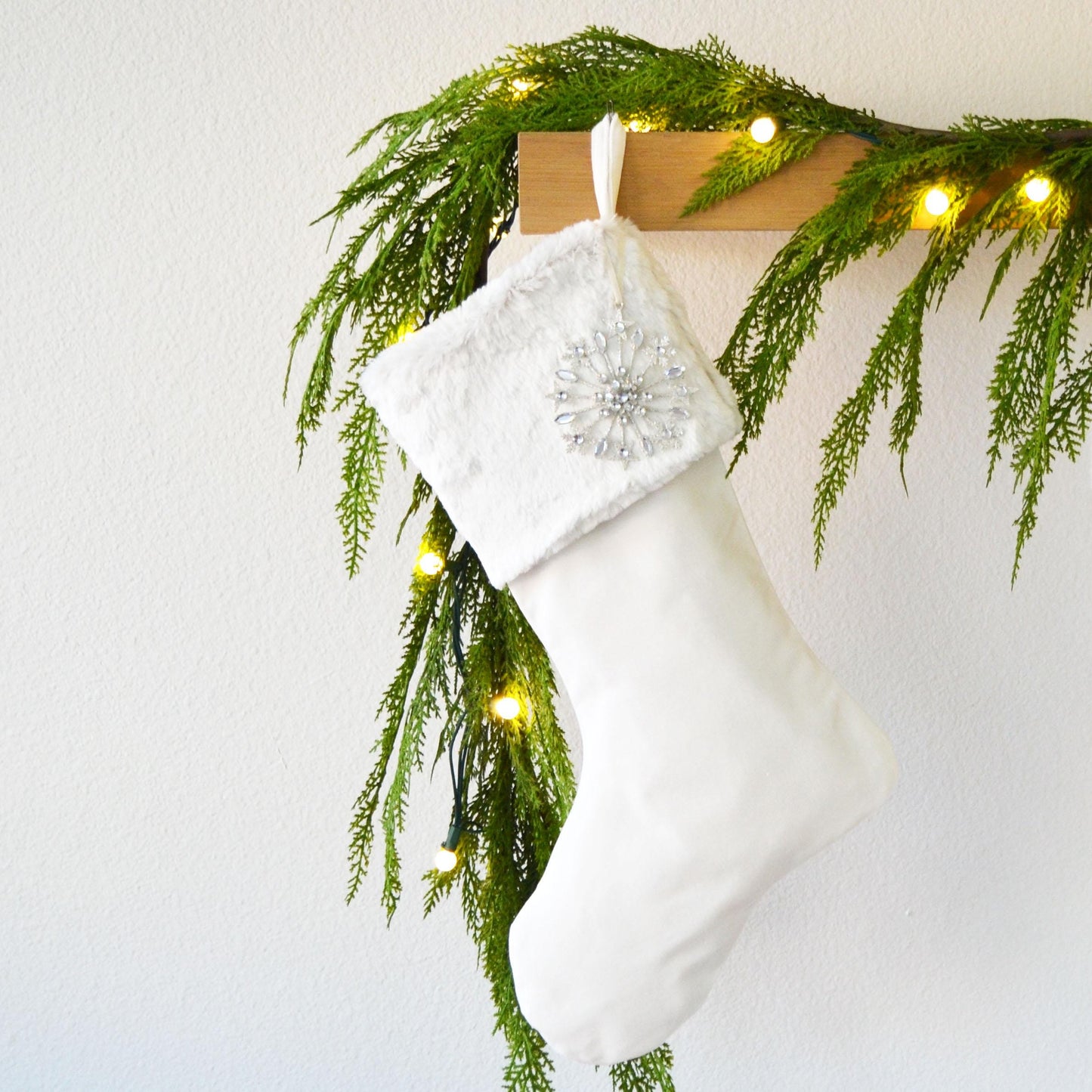 Personalized Christmas Stocking - Velvet & White Faux Fur