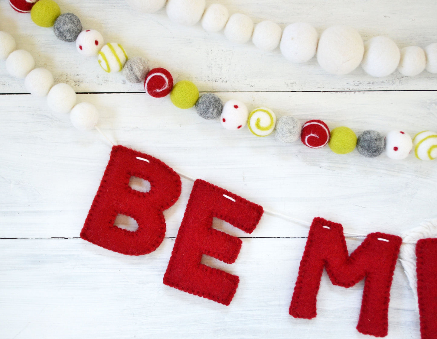 Christmas Felt Ball Garland - Choice or Christmas Felt Balls or BE MERRY