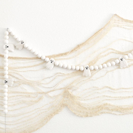 Halloween Felt Ball Garland - White Ghosts
