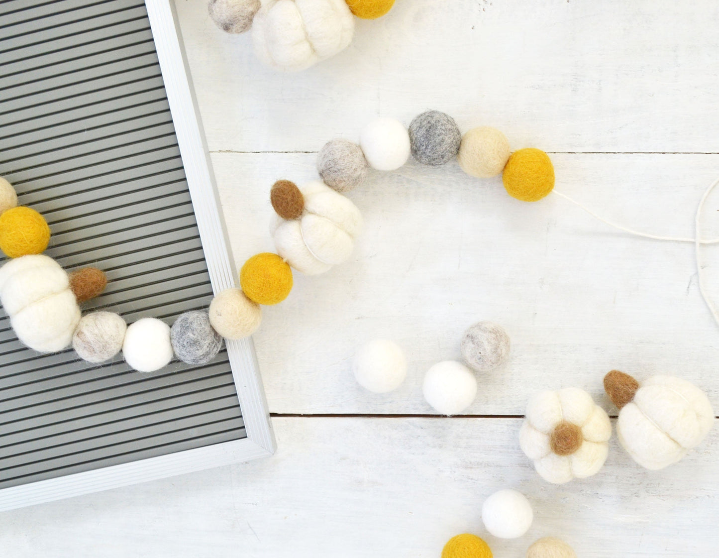 Fall Felt Ball Garland - White Pumpkins
