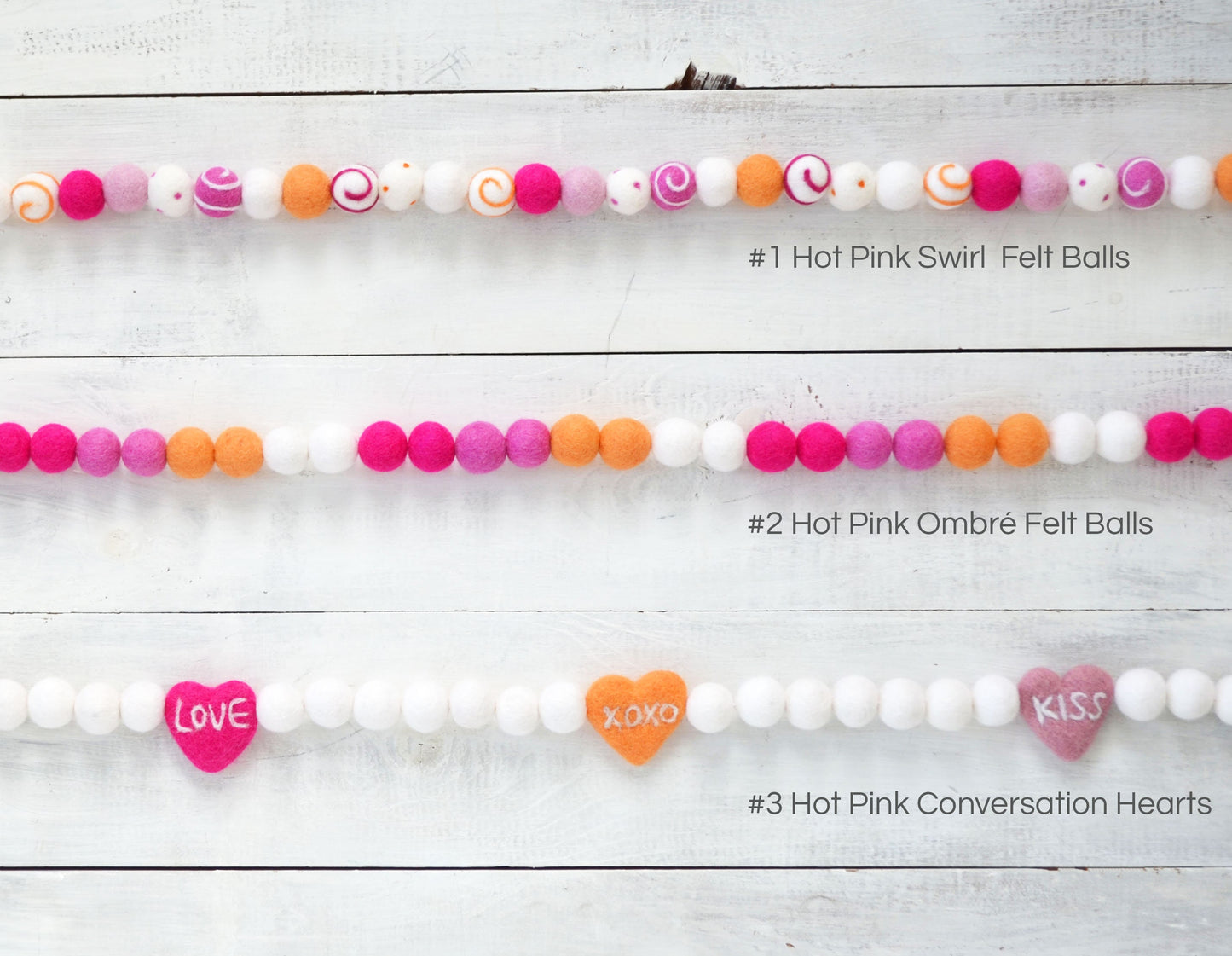 Heart Felt Ball Garland - Valentines Day Felt Garland, Felt Ball Garland, Conversation Heart Garland, Valentines Day Felt Ball Garland