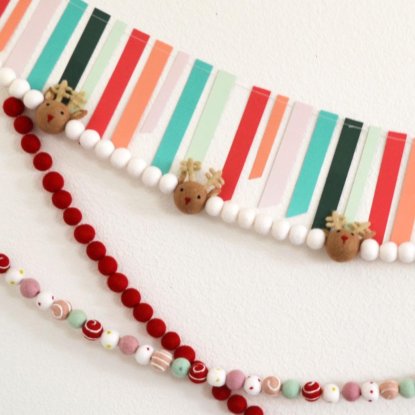 Christmas Felt Garland - Choice of Reindeer, Holiday Felt Balls or Red Felt Balls