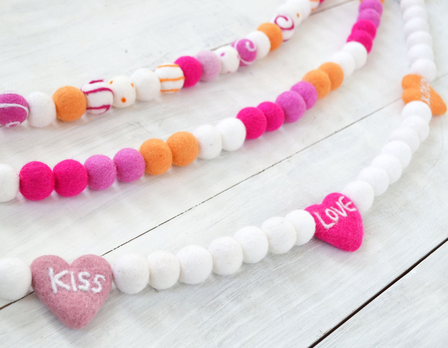 Heart Felt Ball Garland - Valentines Day Felt Garland, Felt Ball Garland, Conversation Heart Garland, Valentines Day Felt Ball Garland